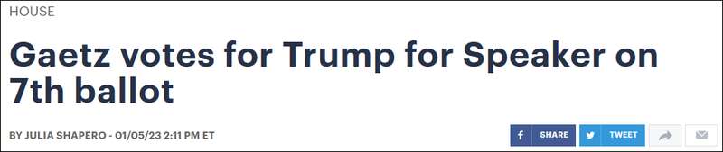 来自佛罗里达州的共和党籍众议员马特·盖兹(Matt Gaetz),竟投票支持前总统特朗普担任众议长一职 ... 来自佛罗里达州的共和党籍众议员马特·盖兹(Matt Gaetz),竟投票支持前总统特朗普担任众议长一职 ...