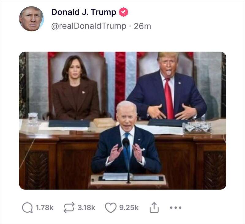 特朗普5日也发布了一张PS的恶搞图片,图片中,特朗普坐在了众议长的座位上吐着舌头扮鬼脸,身旁是行使参议 ... 特朗普5日也发布了一张PS的恶搞图片,图片中,特朗普坐在了众议长的座位上吐着舌头扮鬼脸,身旁是行使参议 ...