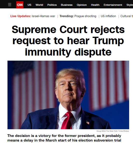 最高法院拒绝以快速程序决定川普在2020大选相关案件中是否享有总统豁免权 最高法院拒绝以快速程序决定川普在2020大选相关案件中是否享有总统豁免权