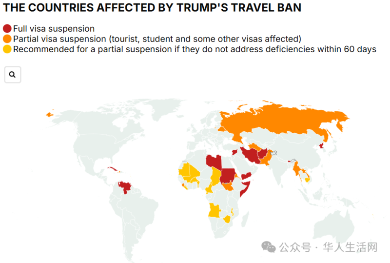 这些国家被分为三个类别,包括全面签证暂停和部分签证限制 这些国家被分为三个类别,包括全面签证暂停和部分签证限制